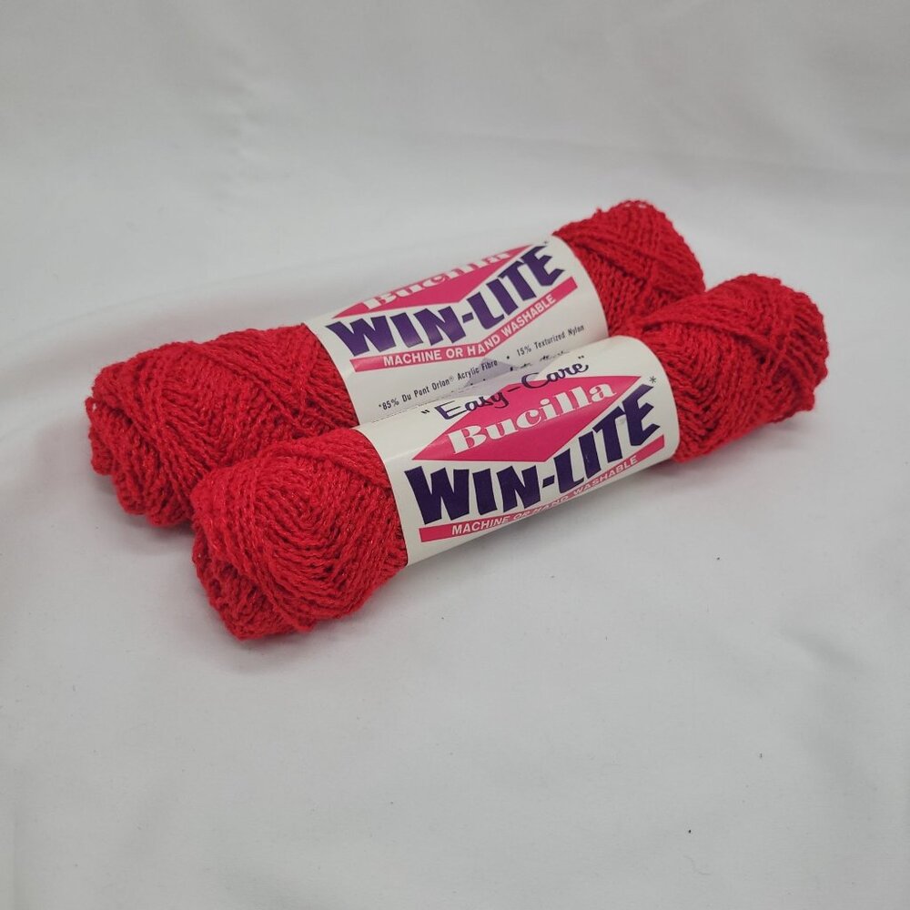 Bucilla Win-Lite Red 11 Yarn 2 Skeins 1 Oz Each Acrylic Nylon Vintage Craft Mach